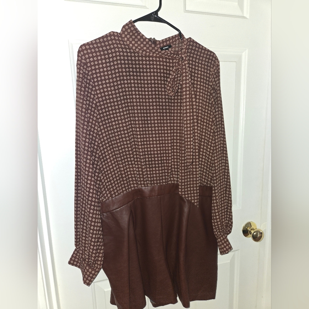 Express Burgundy/Brown Patterned Shorts Romper Faux Leather Size XL